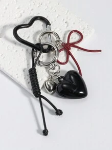 ROMWE Kawaii 1 chiếc móc khóa hình trái tim màu đen, 1 chiếc móc chìa khóa hình trái tim nơ đỏ, thích hợp làm quà tặng ngày lễ tình nhân, quà tặng sinh nhật, quà tặng ngày lễ tình nhân - Nhiều màu - Xem 3