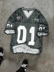 Aesthetic Post 大码男士网眼 V 领 T 恤、运动 T 恤 - 灰色 - 查看 1