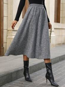 SHEIN Clasi 女士A字裙，温暖舒适，时尚百搭，修身显瘦，秋冬粗花呢女装 - 黑與白 - 查看 3