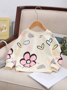 女宝宝宽松休闲圆领卡通印花柔软简约长袖运动衫