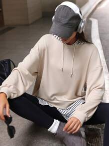 Tropiluxe New Autumn Fashionable Casual Striped Loose 2 In 1 Hooded Long Sleeve Sweatshirt For Women Sportwear For Daily Wear