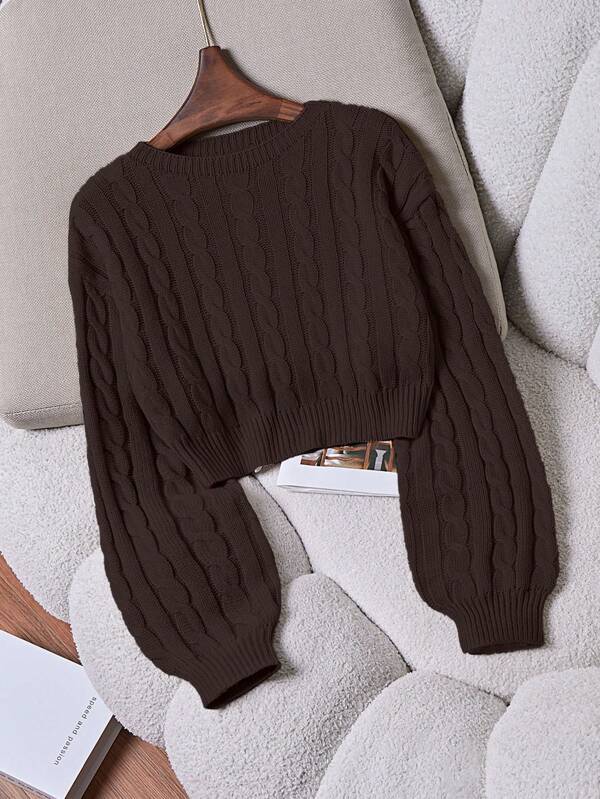 Franclia Women Solid Color Crew Neck Long Sleeve Casual TopKnit PulloverFall Winter Outfit