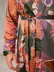 Manfinity ChillVibe Men's Floral Print Belted Bathrobe - Multicolor - View 3