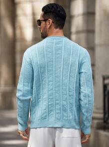 Manfinity Homme Men's Casual Loose Fit Solid Plain Cable Knit Crew Neck Long Sleeve Sweater, Autumn/Winter