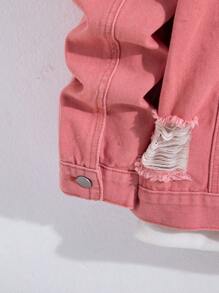 Manfinity Homme 1 件男士休闲街头时尚纯色破洞长袖牛仔夹克，秋季