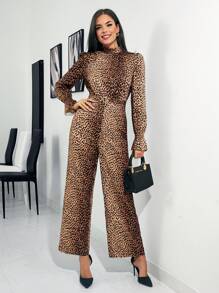 SHEIN Clasi Women's Leopard Pattern Casual Business Jumpsuit, Elegant Workwear & Commuting - Multicolor - View 6