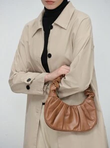 SHEIN LUNE 女士优雅时尚商务休闲长袖翻领围巾领纯色夹克 - 駝色 - 查看 7