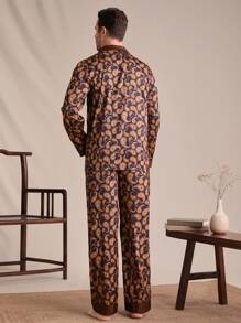 EverLounge 1set Men Solid Color Button Front Long Sleeve Top And Pants Casual Loungewear - Multicolor - View 3
