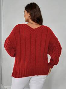 Celure Plus Size Women Casual V-Neck Cable Knit Loose Sweter, Odpowiedni Na Jesień, Zimę I Nowy Rok Ubrania