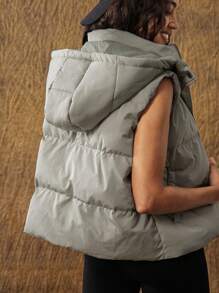 VARSITIE 立领无袖连帽女士运动冬季夹克羽绒背心女士无袖夹克 - 綠色 - 查看 2