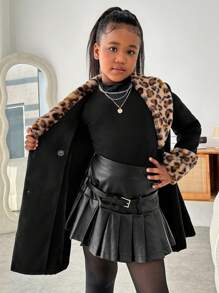 SHEIN Leap Crew Áo khoác dài tay họa tiết da báo thường ngày cho bé gái tuổi teen - màu đen - Xem 6
