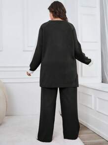 EURMUSE Conjunto de dos piezas de suéter y pantalones de talla grande con mangas raglán, para invierno - Blanco y Negro - Ver 2