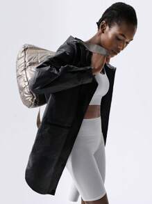 VARSITIE Solid Color Long Sleeve Zip-Up Loose Hooded Women Sports Jackets - Black - View 4