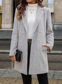 SHEIN Clasi Áo khoác Blazer họa tiết xương cá dành cho nữ, Thu/Đông - Xám - Xem 5