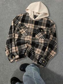 Manfinity Homme Men's Plaid Print Long Sleeve Hooded Jacket - Multicolor - View 7