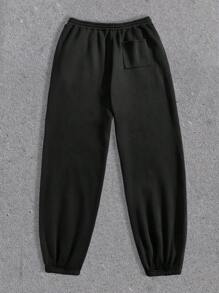 Manfinity VCAY Men Letter & Flame Print Drawstring Waist Loose Fit Knit Sweatpants Going Out Baggy Black Sweatpants, For Husband, Boyfriend Gifts