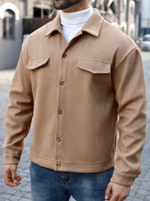 Manfinity Homme Plus Size Men Casual Button-Up Overcoat, Suitable For Autumn Outdoor Everyday Wear Winter Men Jacket