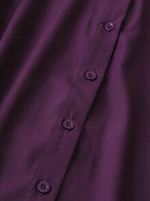 SHEIN LUNE Women Fashion Simple Solid Color Polo Collar Single-Breasted Cardigan, Elegant Commuting All-Match Lantern Long Sleeve Shirt In Purple