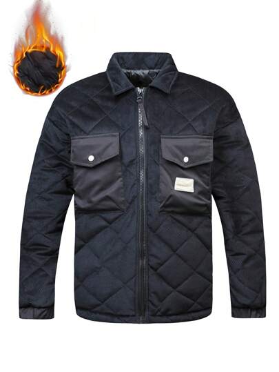 Manfinity Sport Corelite Boyfriend Style Men's Casual Warm Zip-Up Pockets Hooded Jacket For Puffer Men Jacket Fleece Men's Winter Fashion New Style Warm Coat, With Pockets, Zipper, Comfortable Fabric, Suitable For Daily Life, Work, Travel, Running, Leisure, Office, Fitness, Outdoor Wear.