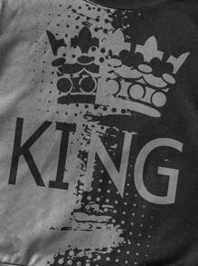 Ensemble 2 pièces décontracté d'automne pour bébé garçon, Sweat-shirt-shirt à manches longues avec motif couronne dégradé KING et pantalon de jogging. Streetwear sportif - Noir - Voir 4