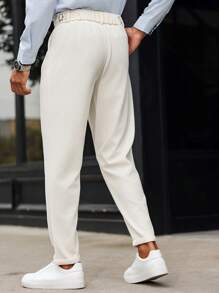 Manfinity Bizformal Pantalones de vestir lisos y con diseño sencillo para hombre con cierre de cremallera y pierna entallada plisada, pantalones de vestir de moda con silueta entallada, para regalos a esposo o novio