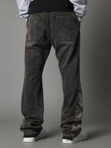 SUMWON Loose Flare Fit Jean With Camouflage Printed Panel