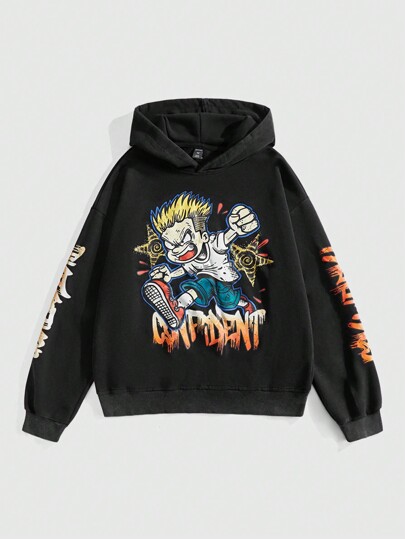 Street Life Sudadera con capucha holgada y vintage lavada para hombre, streetwear