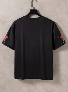 SHEIN Teenage Boys' Active Numeric Print Short Sleeve T-Shirt - Black - View 2