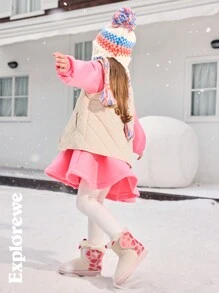 SHEIN 2pcs/Set Girls Casual Soft Hoodie Dress With Padded Baseball Collar Vest, Suitable For Outdoor, City Trip, Daily Wear And School, Autumn/Winter - Pink - View 3