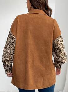 SHEIN LUNE Plus Size Leopard Print Patchwork Color Block Casual Jacket, Autumn Winter Fall - Multicolor - View 5