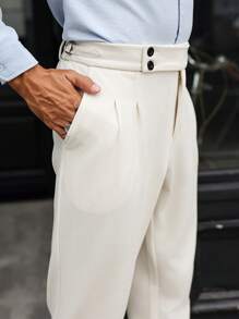 Manfinity Bizformal Pantalones de vestir lisos y con diseño sencillo para hombre con cierre de cremallera y pierna entallada plisada, pantalones de vestir de moda con silueta entallada, para regalos a esposo o novio