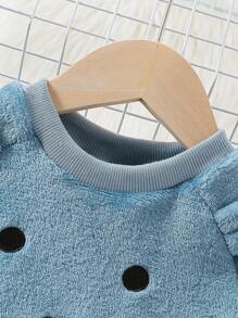 2 件装小男孩可爱熊法兰绒休闲舒适家居服套装，长袖衬衫和裤子 - 彩色 - 查看 4