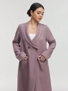 Graceveil Conjunto de dos piezas de abrigo largo de doble botonadura con cuello de chal y pantalones de unicolor, ropa modesta de otoño para mujeres - Morado - Ver 6