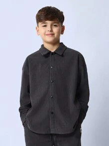 SUMWON Tween Boys Comfy Regular Fit Corduroy Long Sleeve Shirt & Wide Leg Sweatpants 2 Piece Set