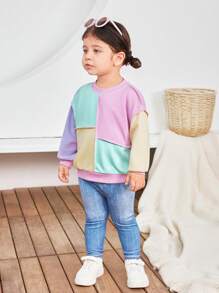 SHEIN 2pcs Baby Girl Contrast Color Long Sleeve Sweatshirt And Elastic Waist Pants Set, Autumn/Winter - Multicolor - View 3