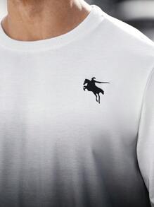 Manfinity Homme Men's Ombre Knight Print Crew Neck Long Sleeve Sweatshirt, Autumn