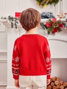1piece 年轻男孩休闲学院风舒适时尚简约实用鹿绒材质搭配可爱圣诞图案厚实保暖圆领毛衣，适合男孩毛衣、儿童毛衣、儿童服装、年轻男孩服装、学校、返校、男孩服装、圣诞毛衣，适合日常、学校、户外、运动、秋冬季节适合秋冬季节，适合圣诞节，情侣贴身服装 - 紅色 - 查看 5