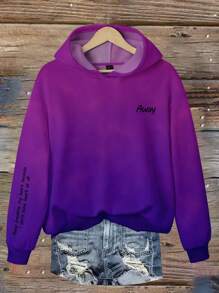 SHEIN LUNE Sudadera casual con estampado de letras en inglés en degradado para mujer de talla grande, adecuado para otoño/invierno