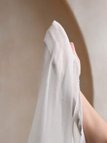 Anewsta 1 件女士优雅泡泡袖花卉珍珠串珠装饰透明女式衬衫