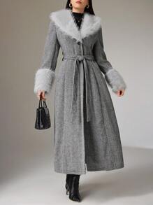 Modelyn Manteau long élégant et moelleux pour femmes, automne/hiver