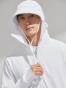 Manfinity Chillmode Herren einfache Einfarbige Reißverschluss Kapuzenjacke für den Lässig Outdoor Sonnenschutz
