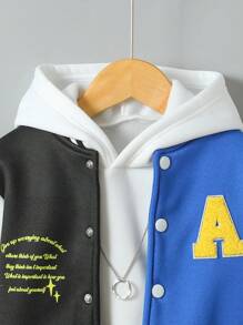 SHEIN Young Boy Colorblock Letter Print Comfortable Jacket, Suitable For Autumn, Spring And Winter - Multicolor - View 3