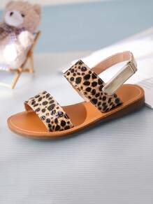 可爱休闲儿童时尚透气平底豹纹女童凉鞋