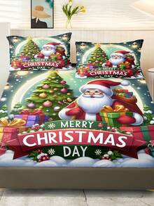 3 件套圣诞老人礼品床单和枕套床上用品套装，适合圣诞节，适用于卧室场景、家居装饰 - 彩色 - 查看 2
