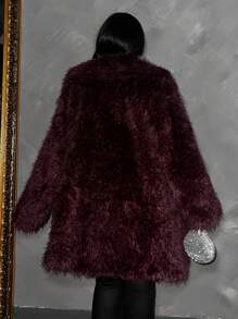 Maweii 冬季大码女式纯色长袖前开蓬松保暖外套