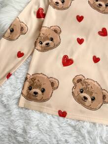 2pcs/Set Cartoon Print Crew Neck Long Sleeve Pajama Set - Multicolor - View 3