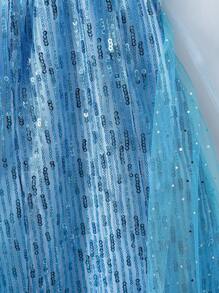 Girls Glitter & Pearls Decorated Long Sleeve Mesh Tulle Princess Dress, Elegant & Stylish, Suitable For Birthday Party, Wedding, Anniversary Events