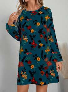 SHEIN LUNE 女式休闲优雅海军蓝花卉印花连衣裙 - 彩色 - 查看 5