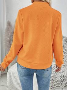 SHEIN LUNE Casual Khaki Jacquard Knit Jacket, Suitable For Commuting - Orange - View 2