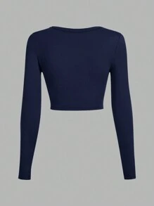 SHEIN EZwear 3 sztuki/opakowanie Casual U Neck Slim Fit Crop Long Sleeve T-shirts, odpowiednie na wiosnę i jesień - Wielokolorowe - Zobacz 5